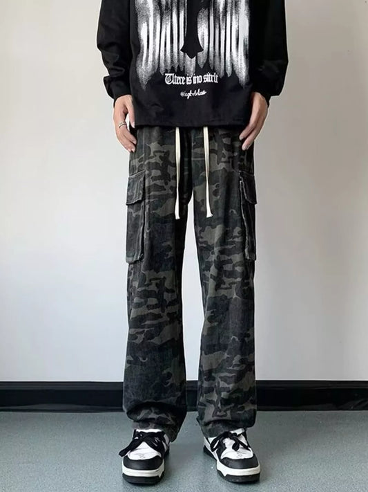 Men's Full Size Camouflage Wide Leg Cargo Jeans Plus Size Trendsi