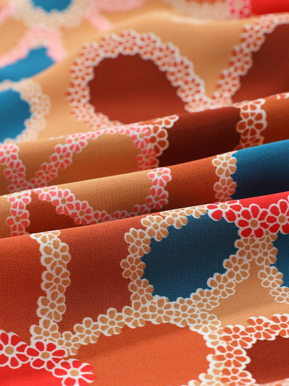 Smocked Printed V-Neck Half Sleeve Blouse NicholesGifts