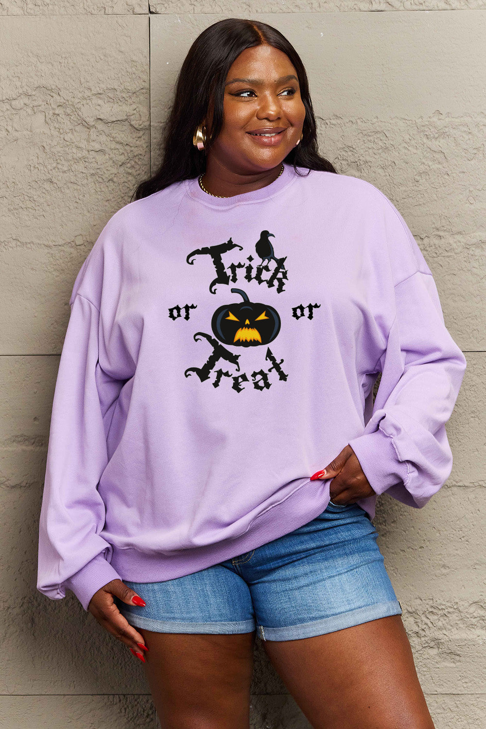 Simply Love Full Size TRICK OR TREAT Graphic Sweatshirt NicholesGifts