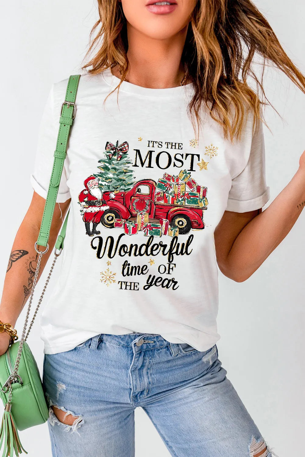 NicholesGifts Women Graphic Round Neck Short Sleeve Christmas T-Shirt NicholesGifts