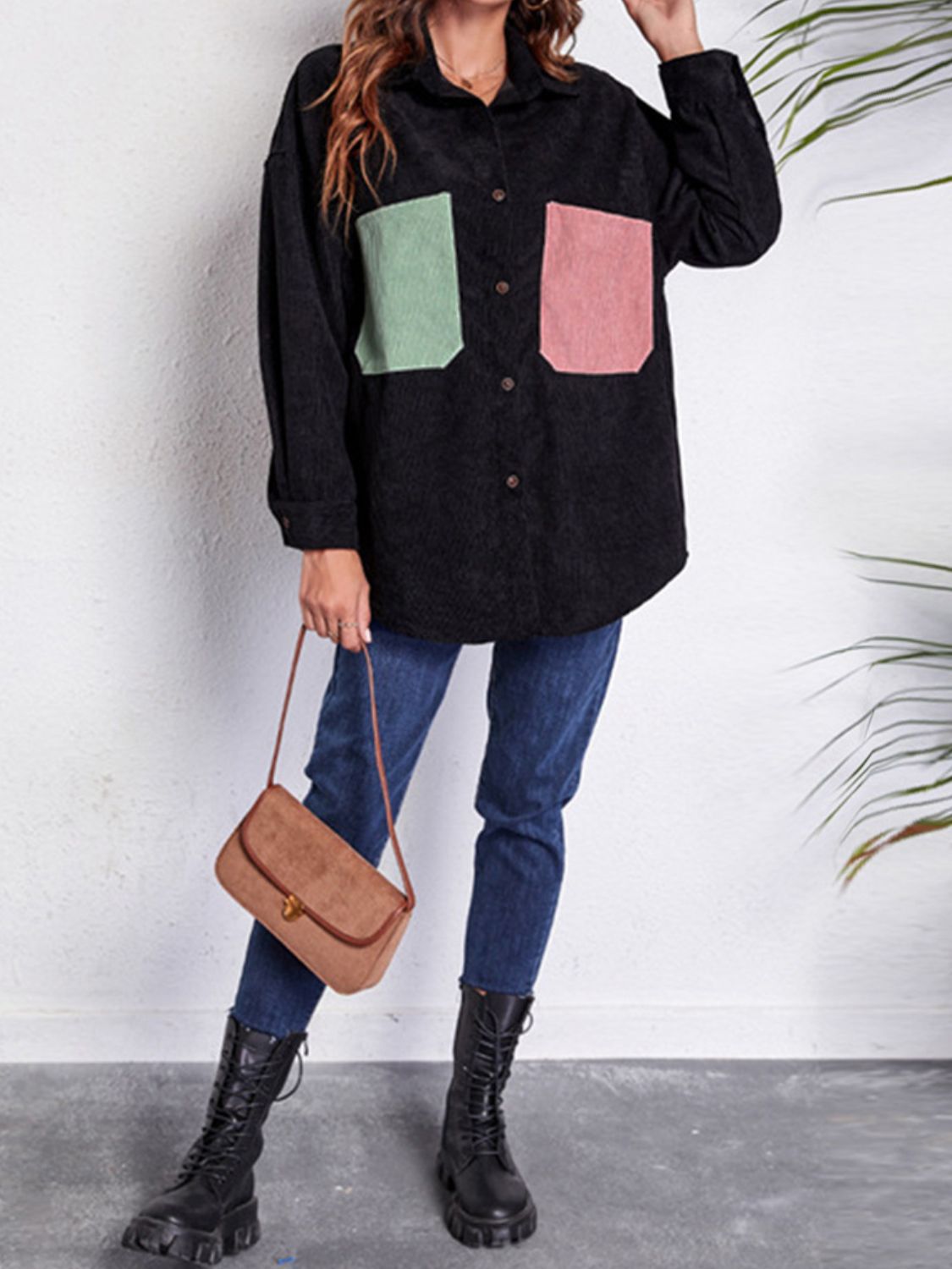 Patch Pocket Dropped Shoulder Shirt Jacket nicholesgifts