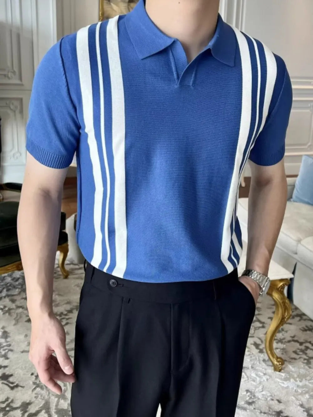 Men's Plus Size Contrast Collared Neck Short Sleeve Polo