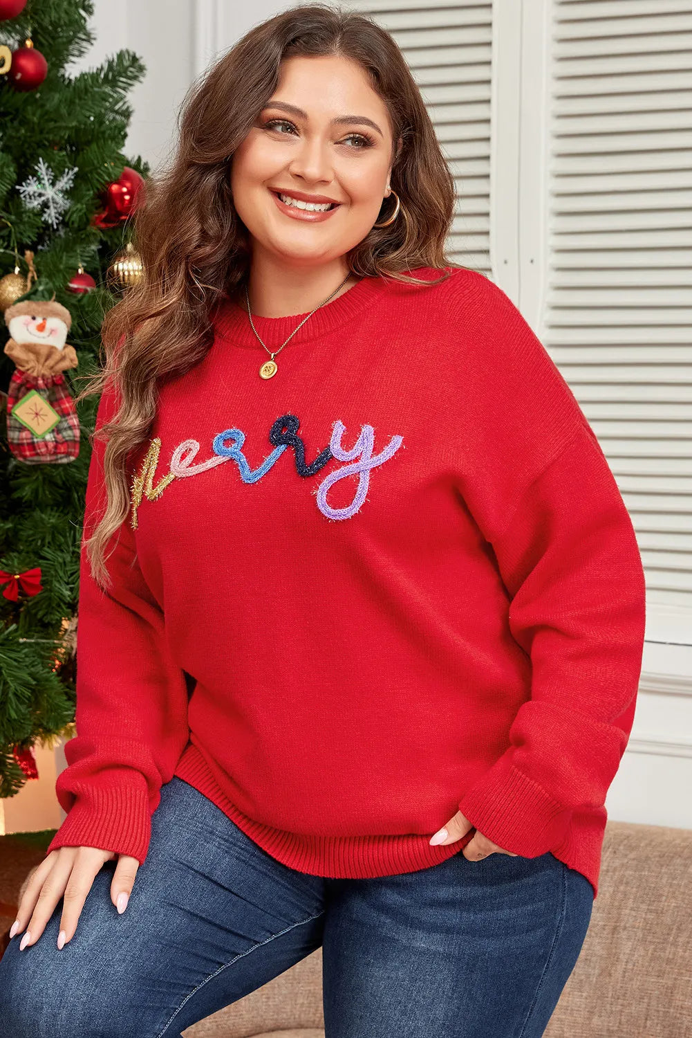 Plus Size MERRY Round Neck Long Sleeve Sweater NicholesGifts
