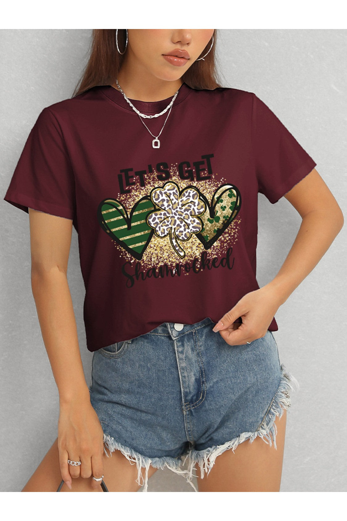 Women Lucky Clover Round Neck Short Sleeve T-Shirt NicholesGifts