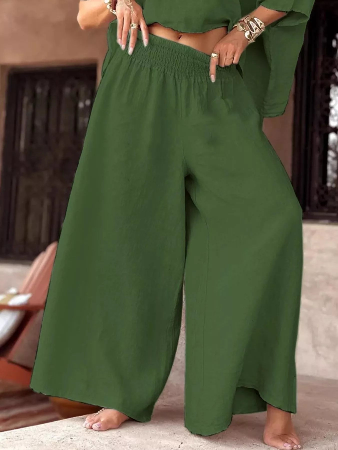 Full Size Boat Neck Top and Wide Leg Pants Set Plus Size NicholesGifts