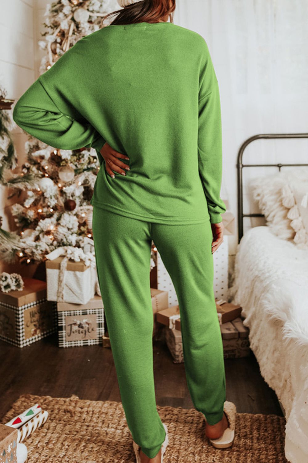 Sequin Socks Round Neck Long Sleeve Top and Pants Lounge Set NicholesGifts