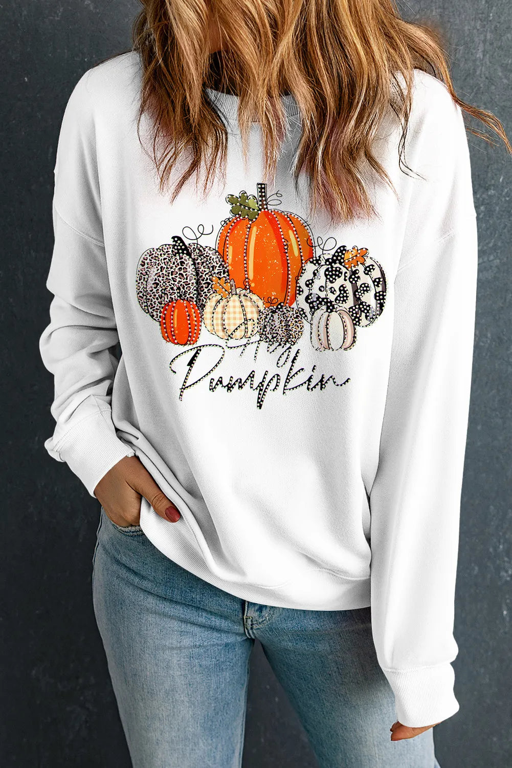 Pumpkin Graphic Round Neck Dropped Shoulder Sweatshirt NicholesGifts