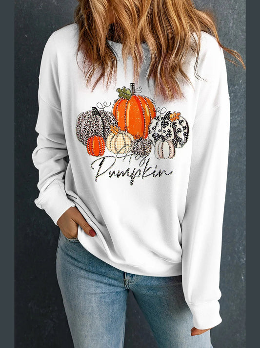 Pumpkin Graphic Round Neck Dropped Shoulder Sweatshirt NicholesGifts