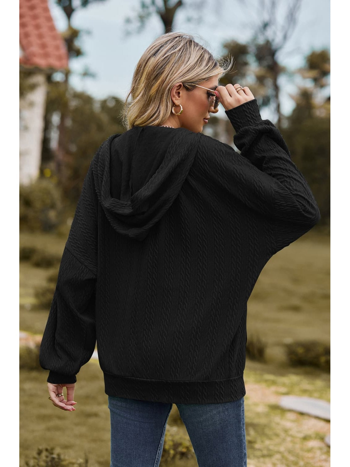 NicholesGifts Women Cable-Knit Long Sleeve Hooded Jacket nicholesgifts