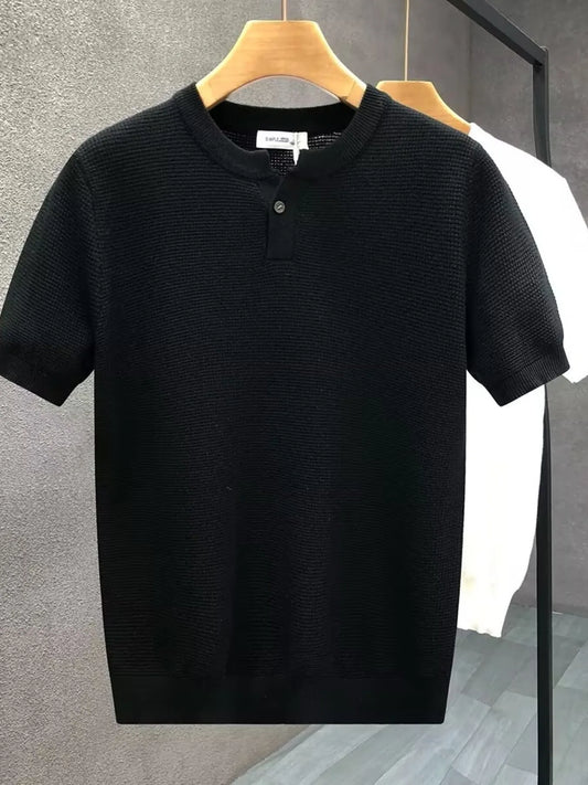 Men's Full Size Ribbed Henley Short Sleeve T-Shirt Plus Size Trendsi