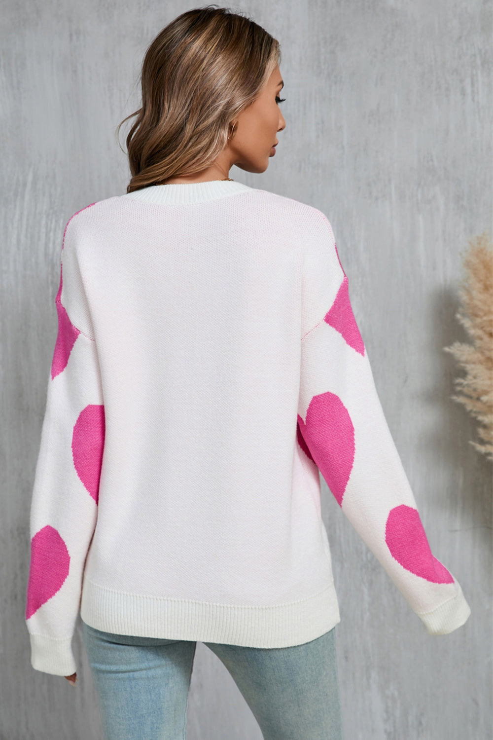 NicholesGifts Women Angel Wings Contrast Heart Dropped Shoulder Long Sleeve Sweater NicholesGifts