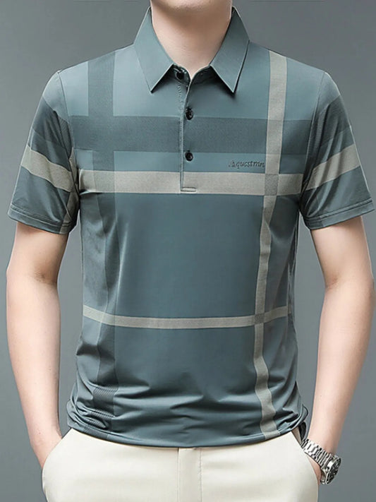 Men's Plus Size Geometric Striped Short Sleeve Polo NicholesGifts