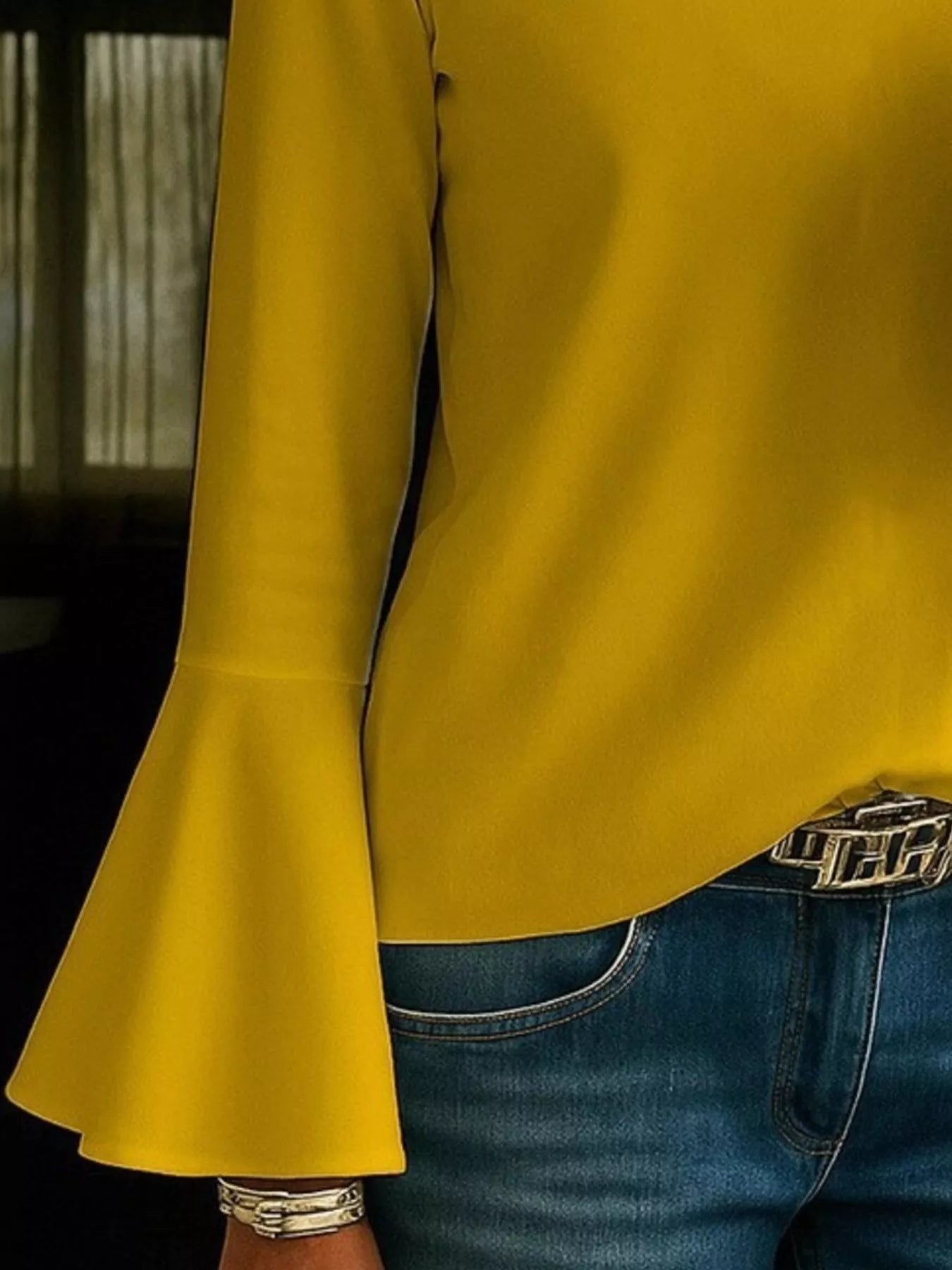 Full Size Ruffled V-Neck Long Sleeve Blouse Plus Size NicholesGifts