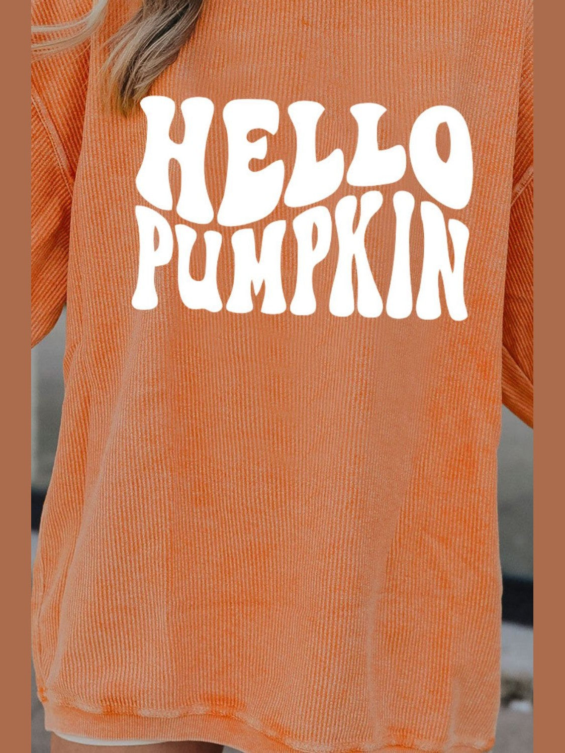 Round Neck Dropped Shoulder HELLO PUMPKIN Graphic Sweatshirt nicholesgifts