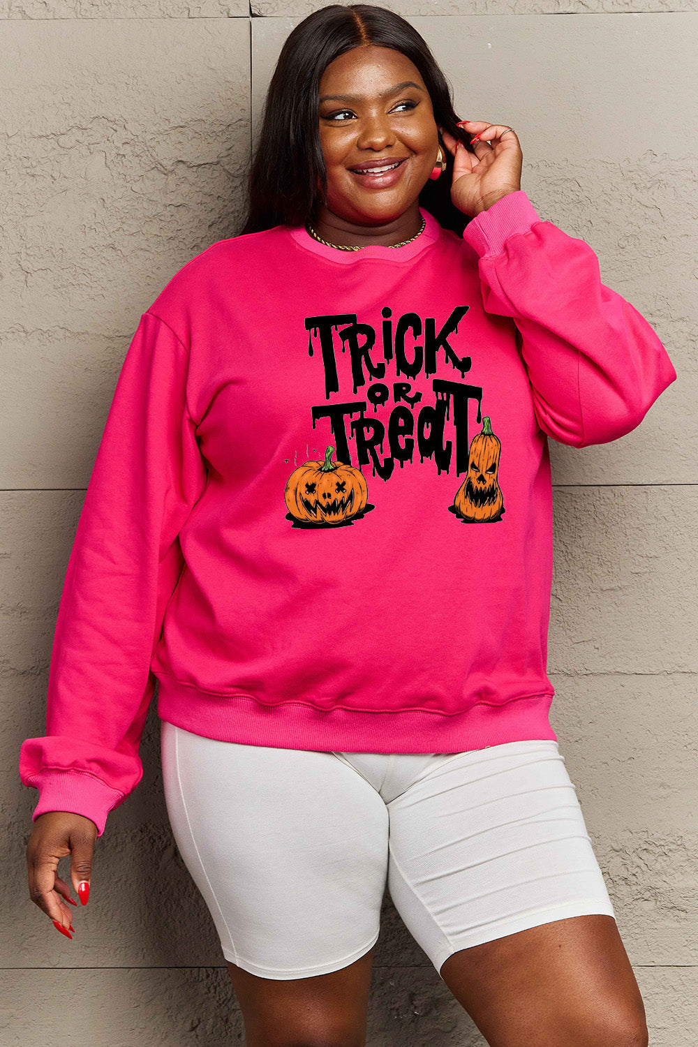 Women Simply Love Full Size Trick Or Treat Graphic Halloween Sweatshirt NicholesGifts