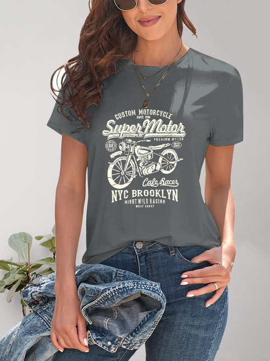 Motorcycle Graphic Round Neck T-Shirt NicholesGifts
