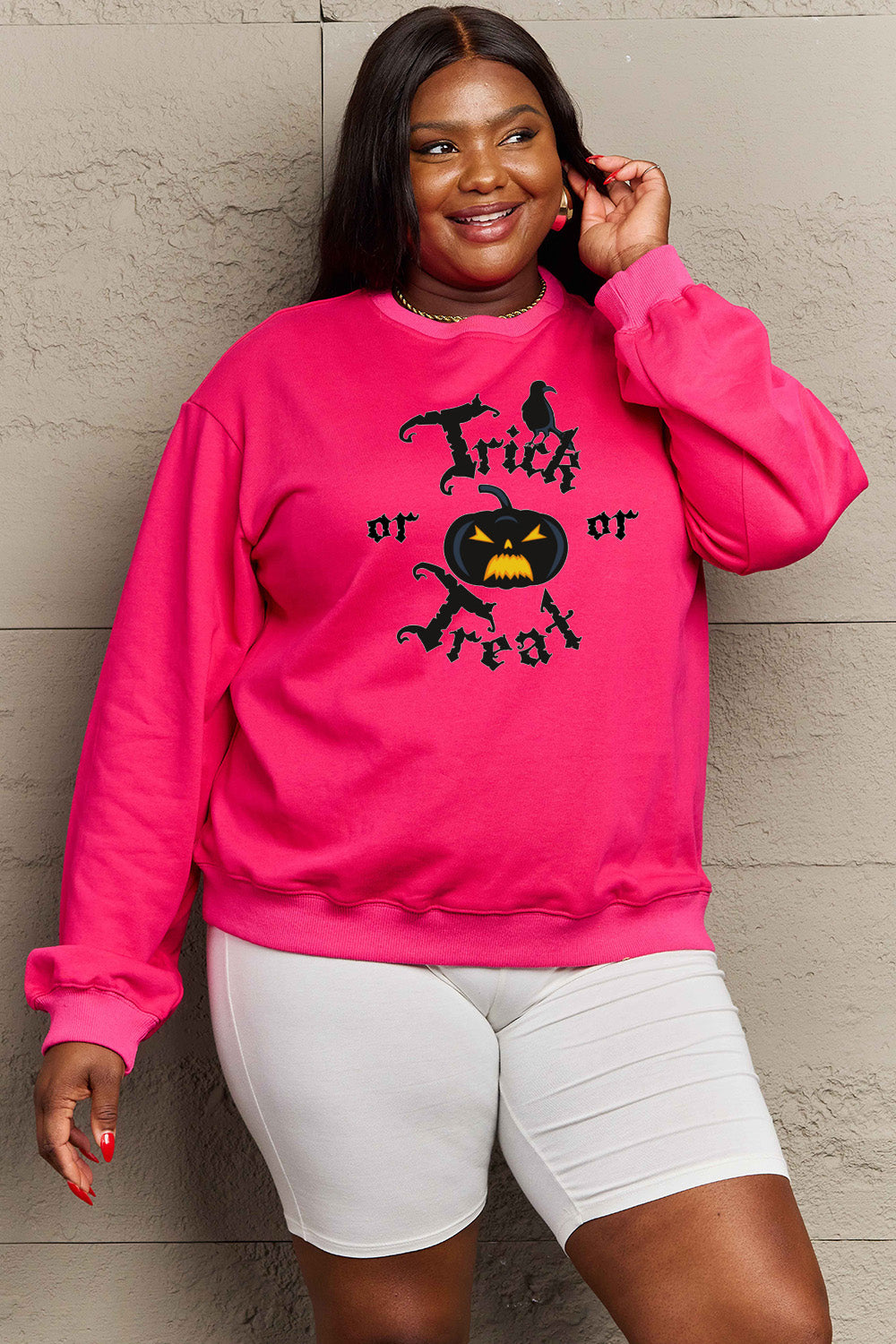 Simply Love Full Size TRICK OR TREAT Graphic Sweatshirt NicholesGifts
