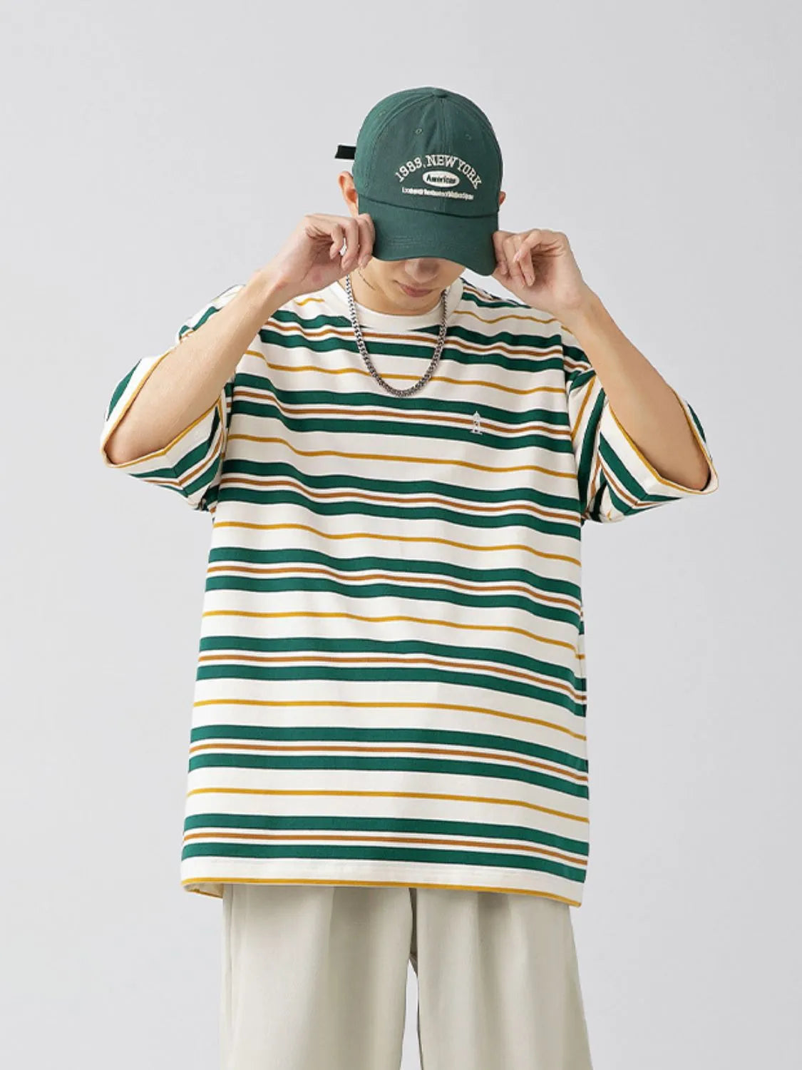 Men's Plus Size Basic style Round Neck Striped T-Shirt