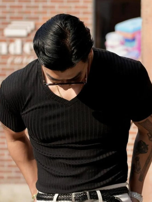 Men's Plus Size V-Neck Short Sleeve T-Shirt Trendsi