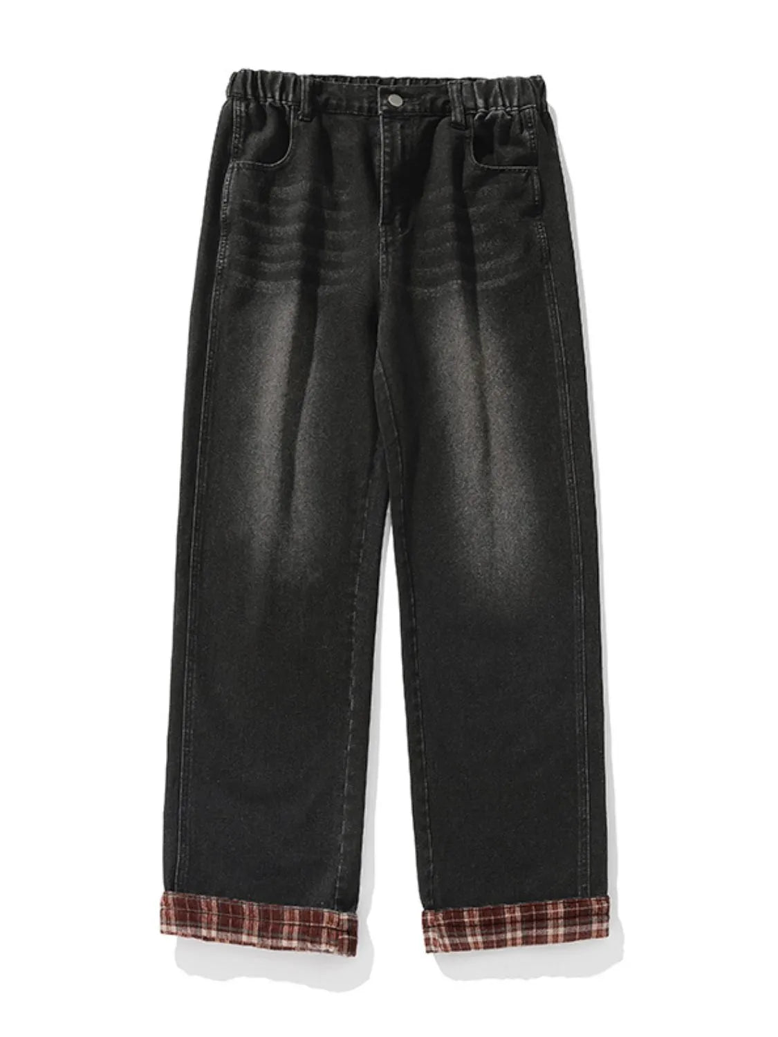 Men's Plus Size Plaid Hem Loose Fit Jeans