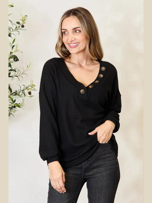 Zenana Buttoned Long Sleeve Blouse nicholesgifts