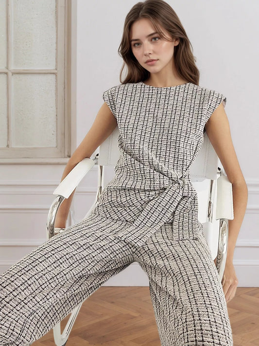 Tied Round Neck Top and Pants Set Trendsi