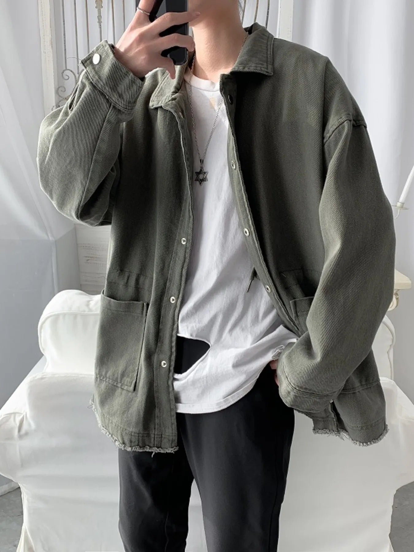 Men's Button Up Long Sleeve Jacket Trendsi