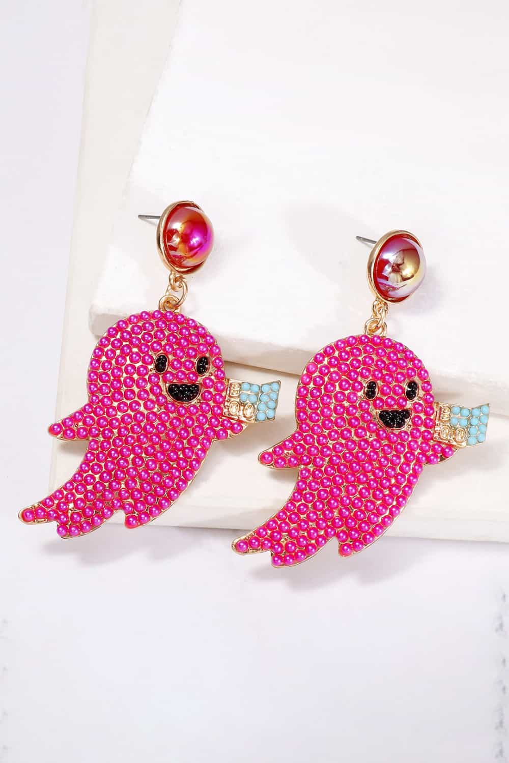 Women Ghost Shape Synthetic Pearl Dangle Earrings NicholesGifts