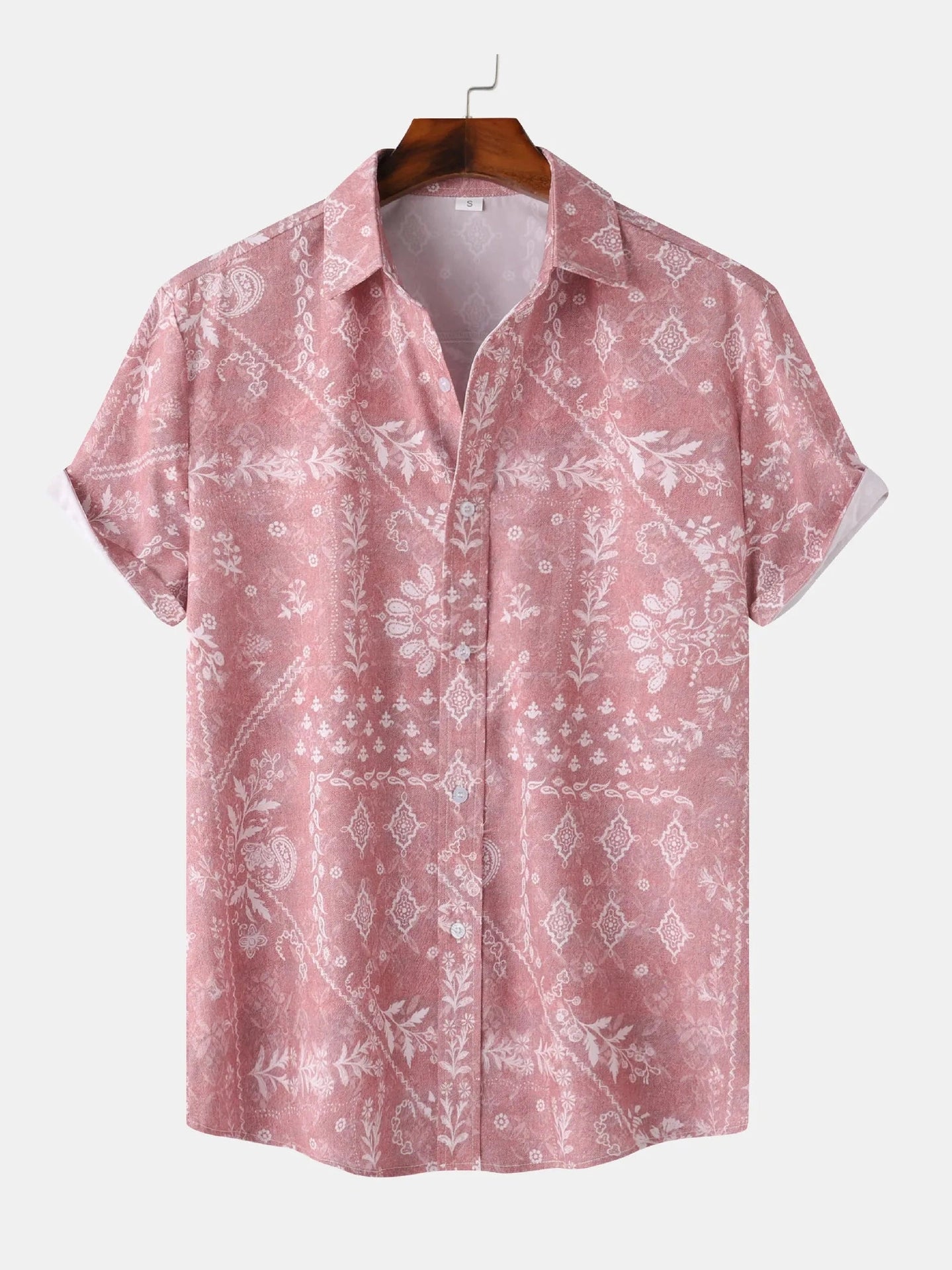 Men's Printed Short Sleeve Button-Up Shirt Trendsi