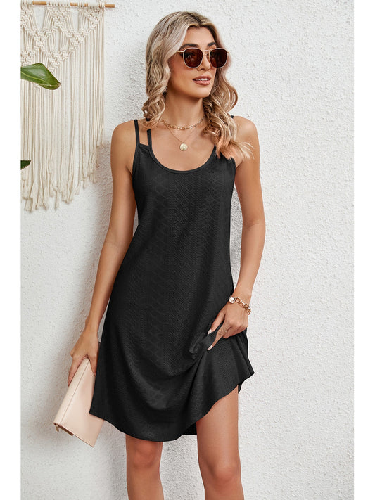 Women Eyelet Scoop Neck Double Strap Dress NicholesGifts