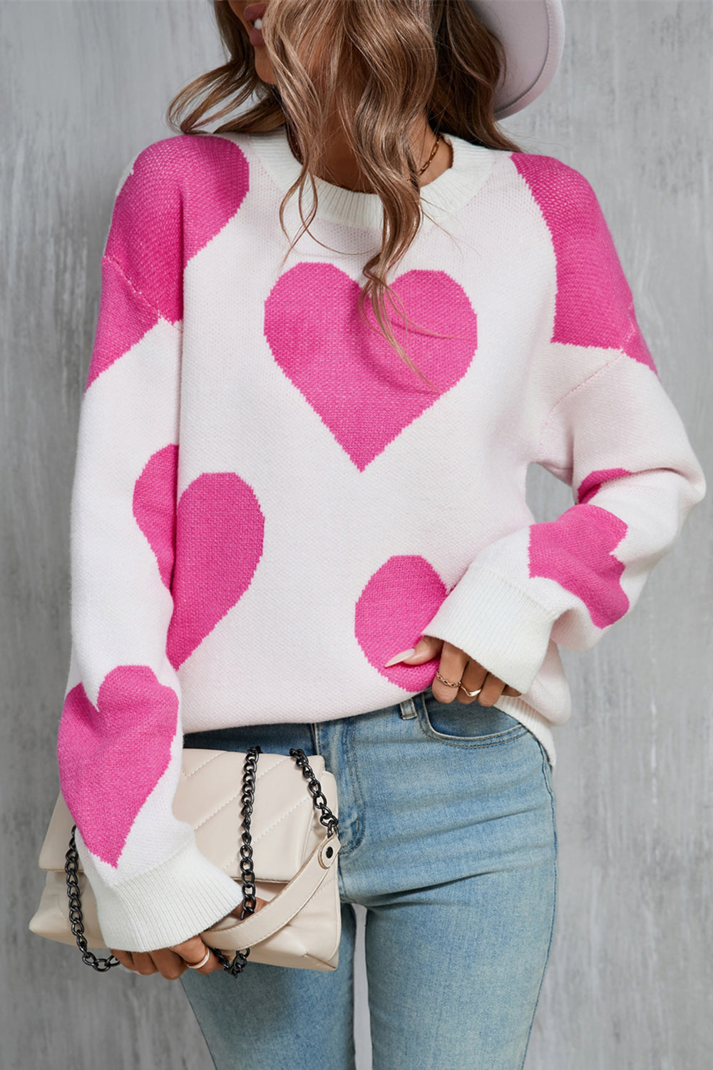 NicholesGifts Women Angel Wings Contrast Heart Dropped Shoulder Long Sleeve Sweater NicholesGifts