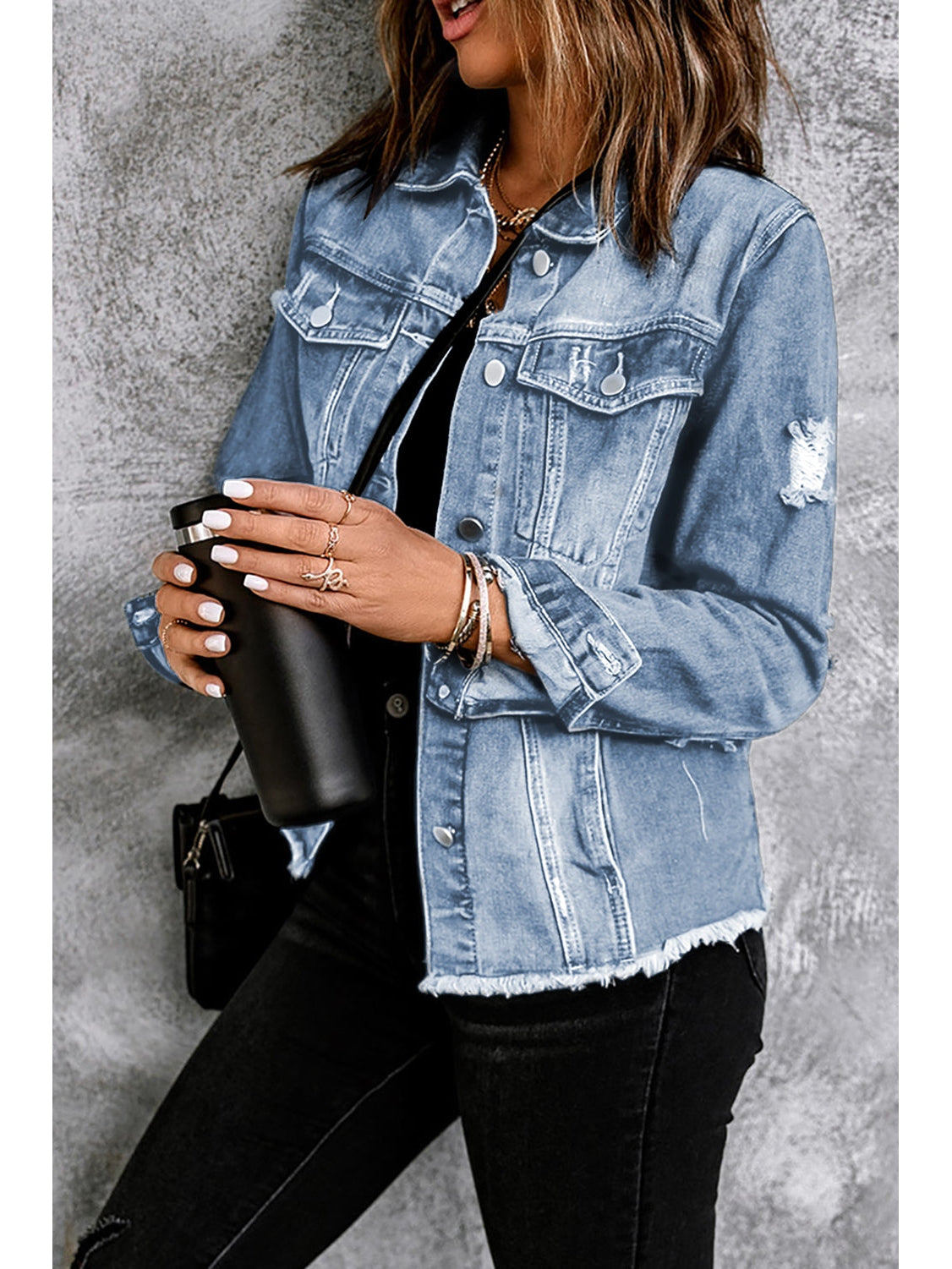 Distressed Raw Hem Denim Jacket NicholesGifts