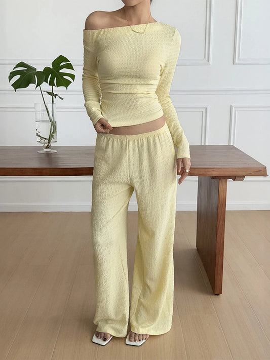 One Shoulder Long Sleeve Top and Pants Set nicholesgifts