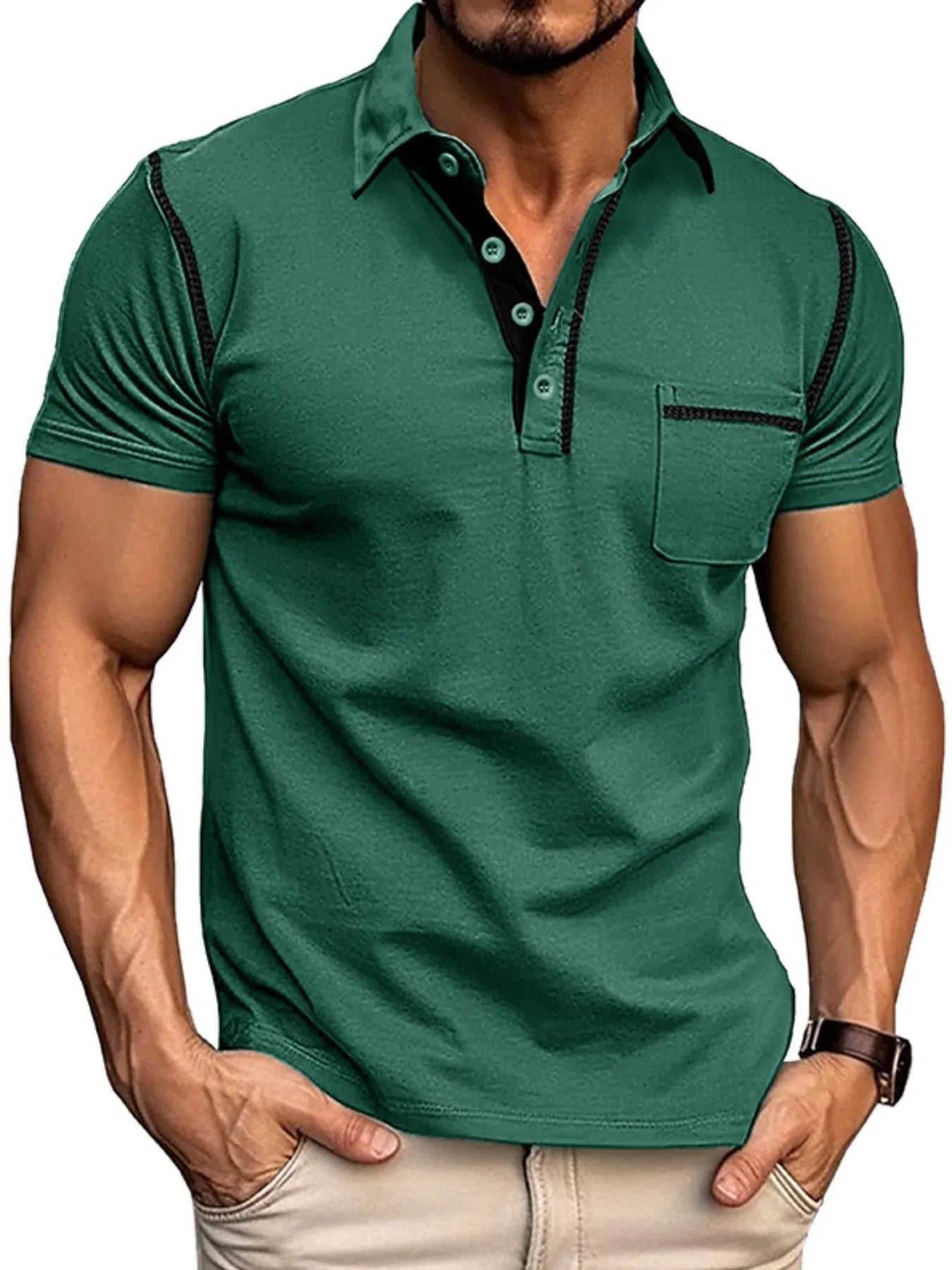 Men's Classic Polo Shirt with Contrast Stitching