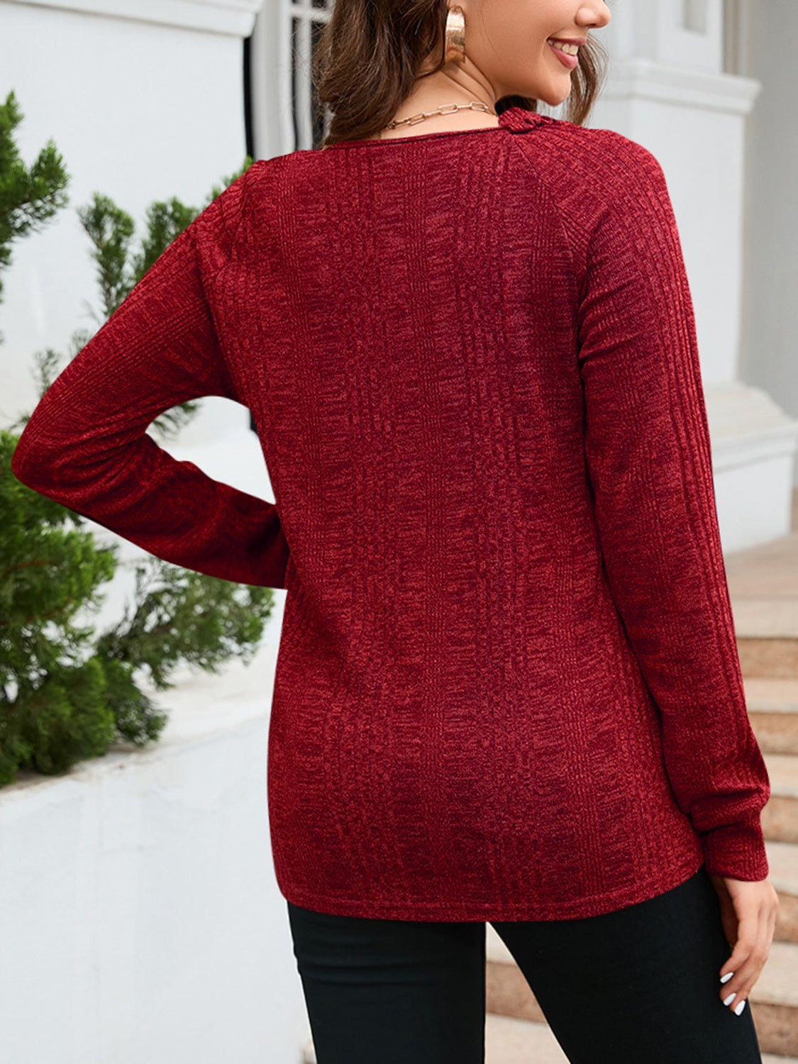 Texture Round Neck Long Sleeve Knit Top NicholesGifts