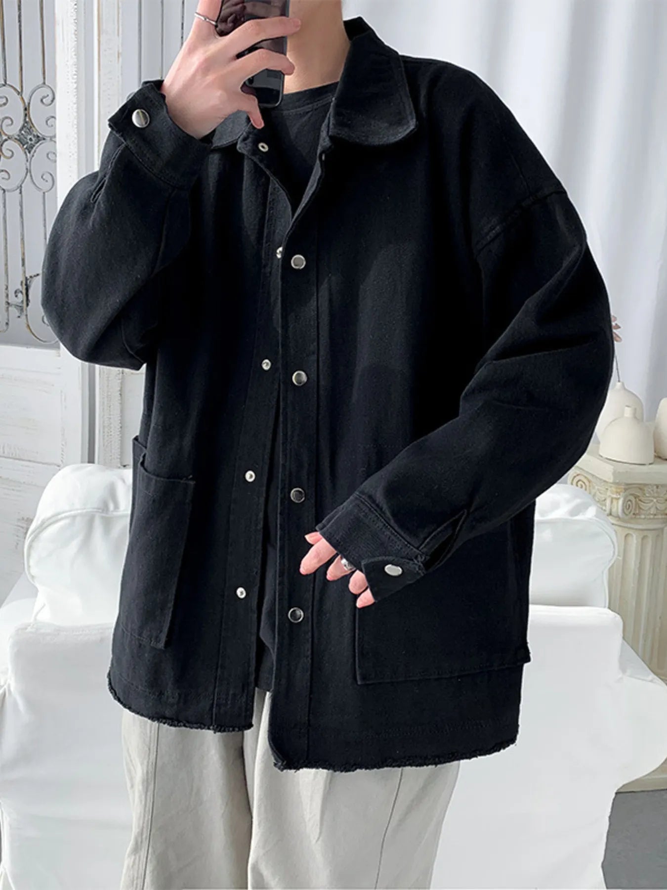 Men's Button Up Long Sleeve Jacket Trendsi