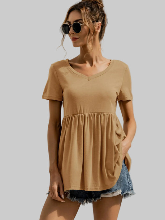 V-Neck Short Sleeve Babydoll Top nicholesgifts