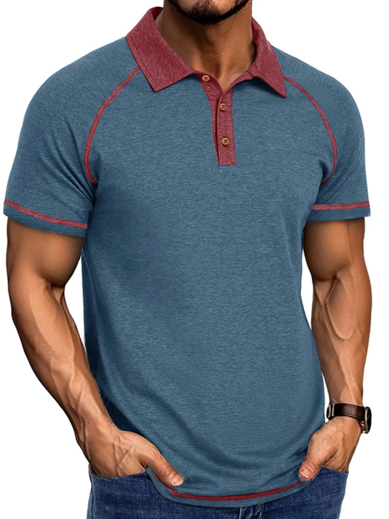Men's Full Size Contrast Collar Short Sleeve Polo Shirt Plus Size