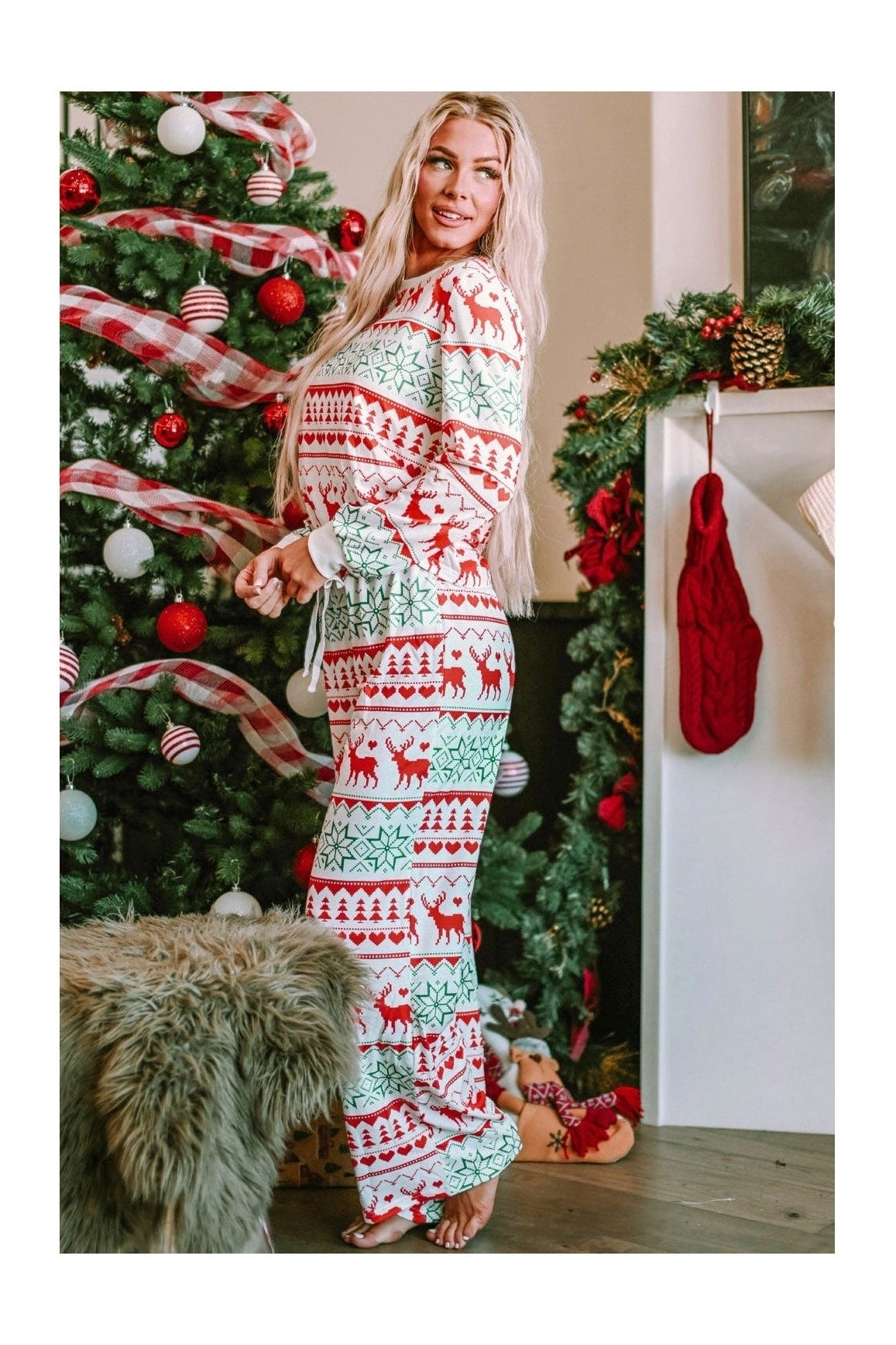 Christmas Element Round Neck Top and Pants Lounge Set NicholesGifts