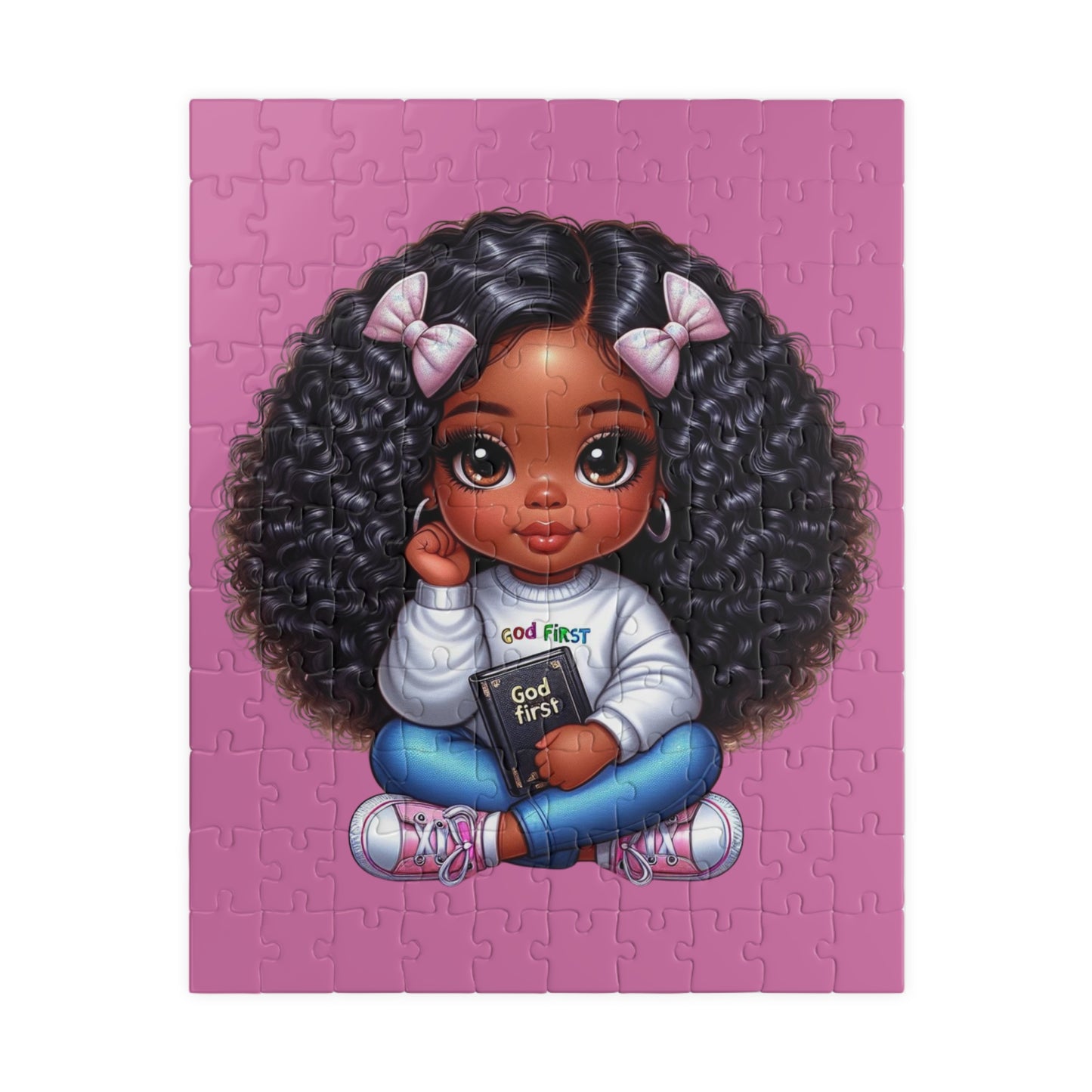 African American Girls Light Pink God First Kids Puzzle 110 piece NicholesGifts