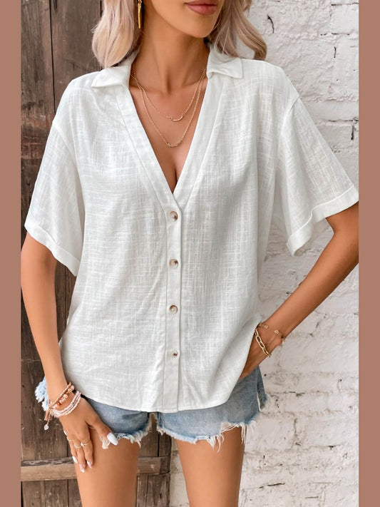 Women Button Front Johnny Collared Blouse