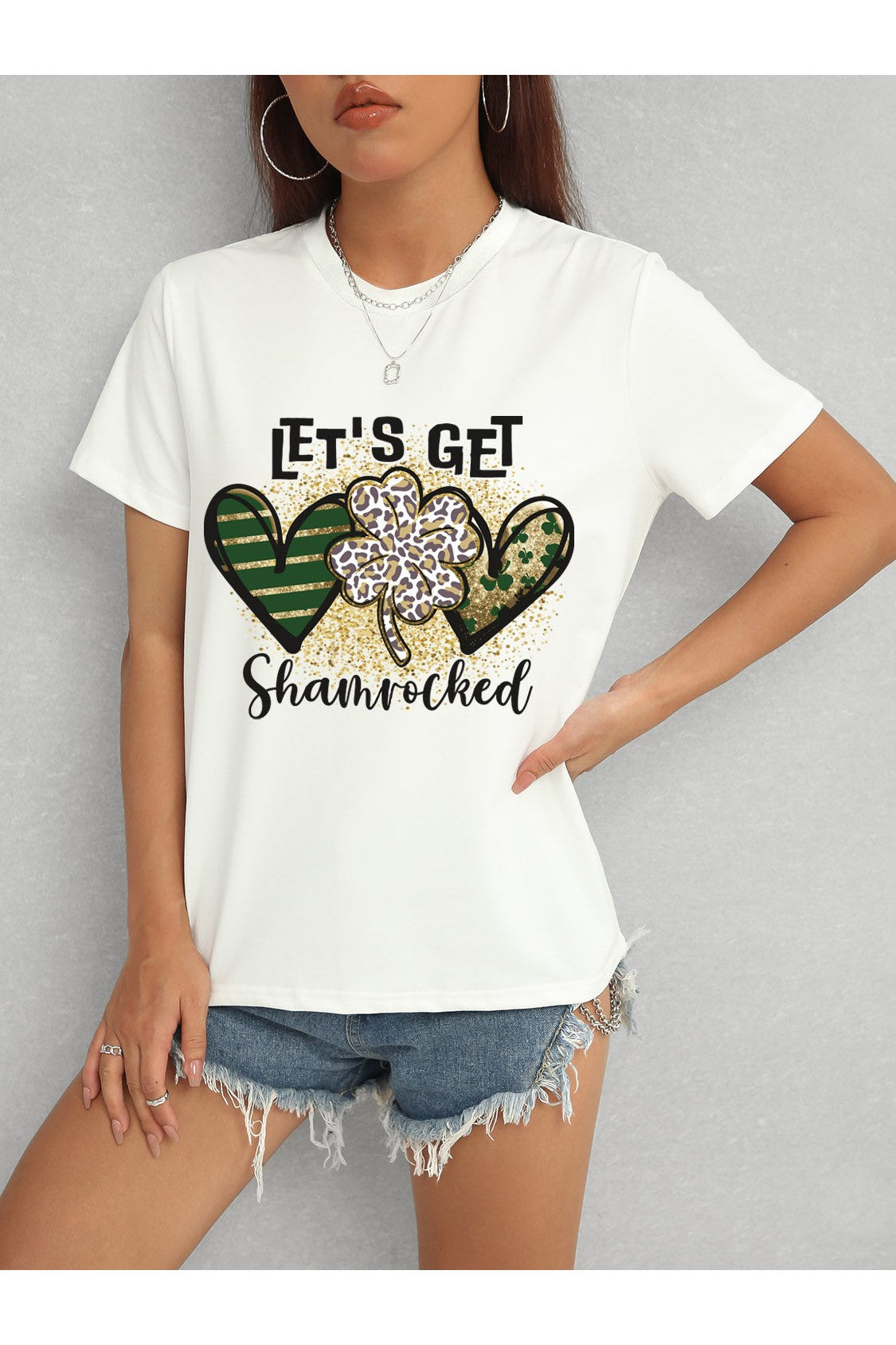 Women Lucky Clover Round Neck Short Sleeve T-Shirt NicholesGifts