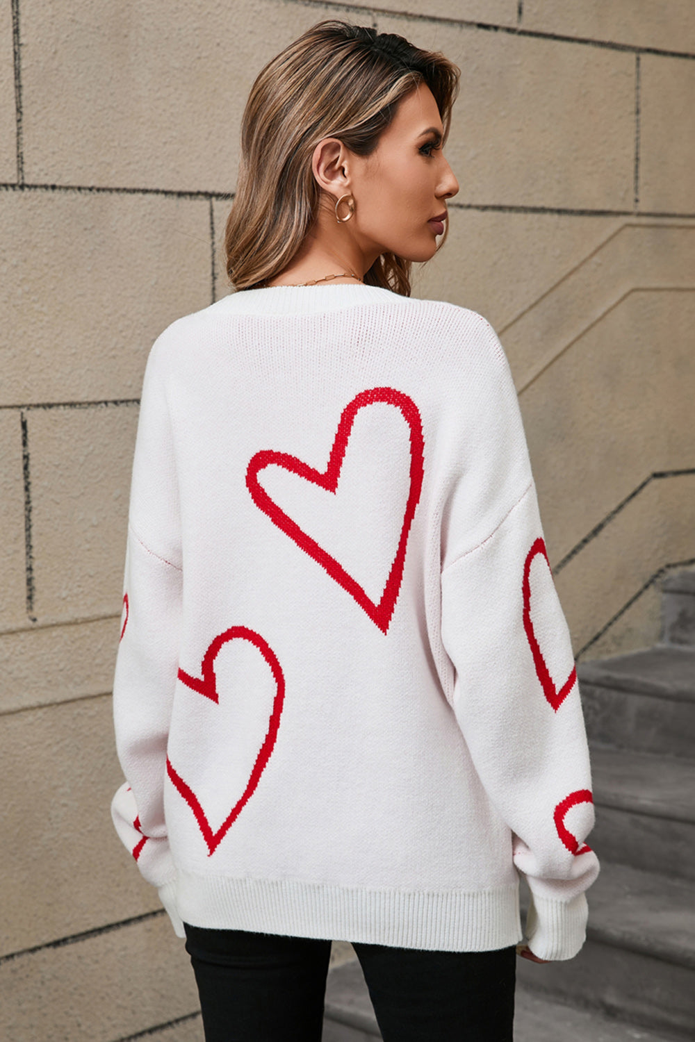 NicholesGifts Women Angel Wings Heart Dropped Shoulder Long Sleeve Sweater NicholesGifts