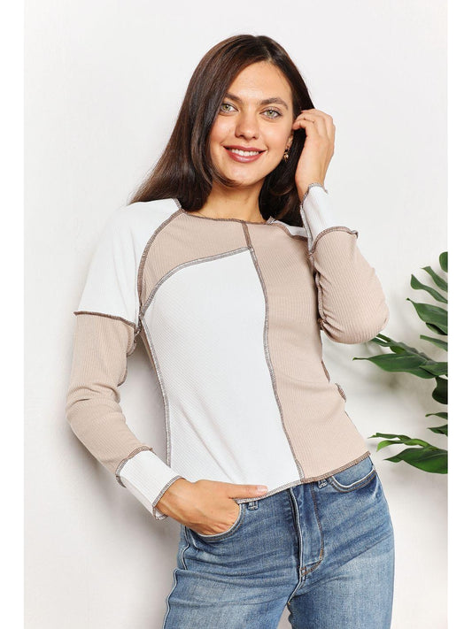Women Double Take Color Block Exposed Seam Top NicholesGifts