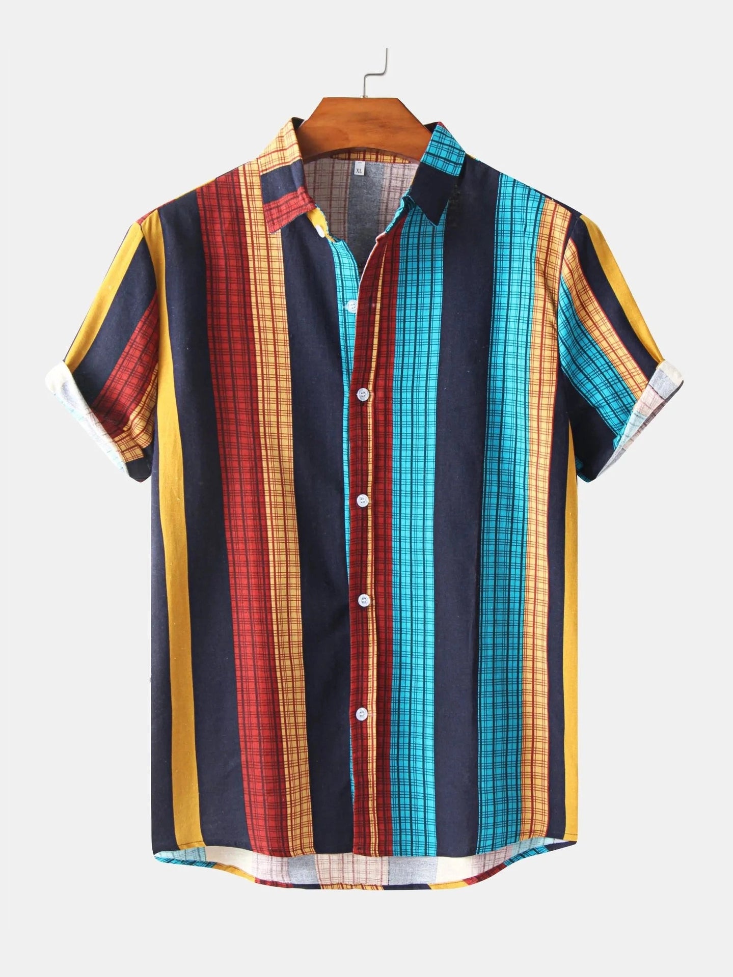 Men's Plus Size Multicolor Striped Short Sleeve Button Down Casual Shirt Trendsi