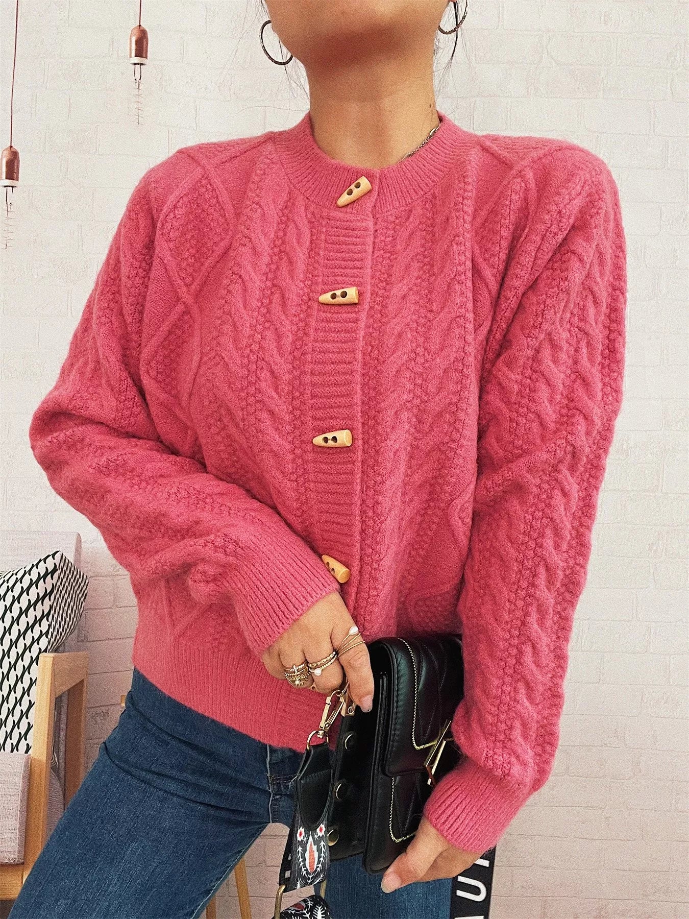 Cable Knit Button-Up Cardigan