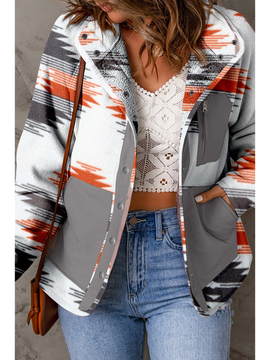 Printed Snap Down Hooded Jacket