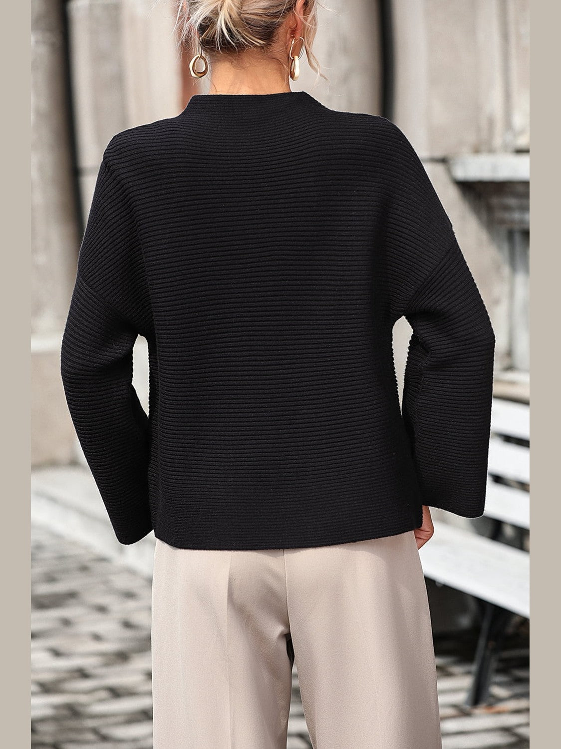 Women Mock Neck Dropped Shoulder Pullover Sweater NicholesGifts