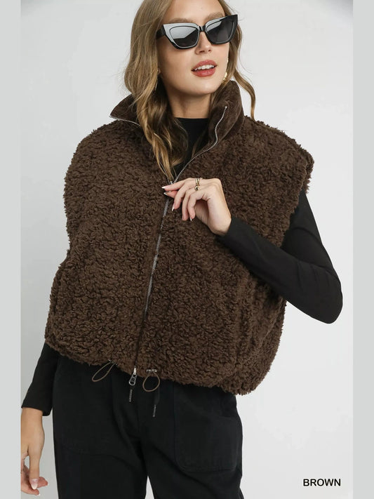 Umgee Sherpa-Lined Zip Vest with Drawstring Hem nicholesgifts