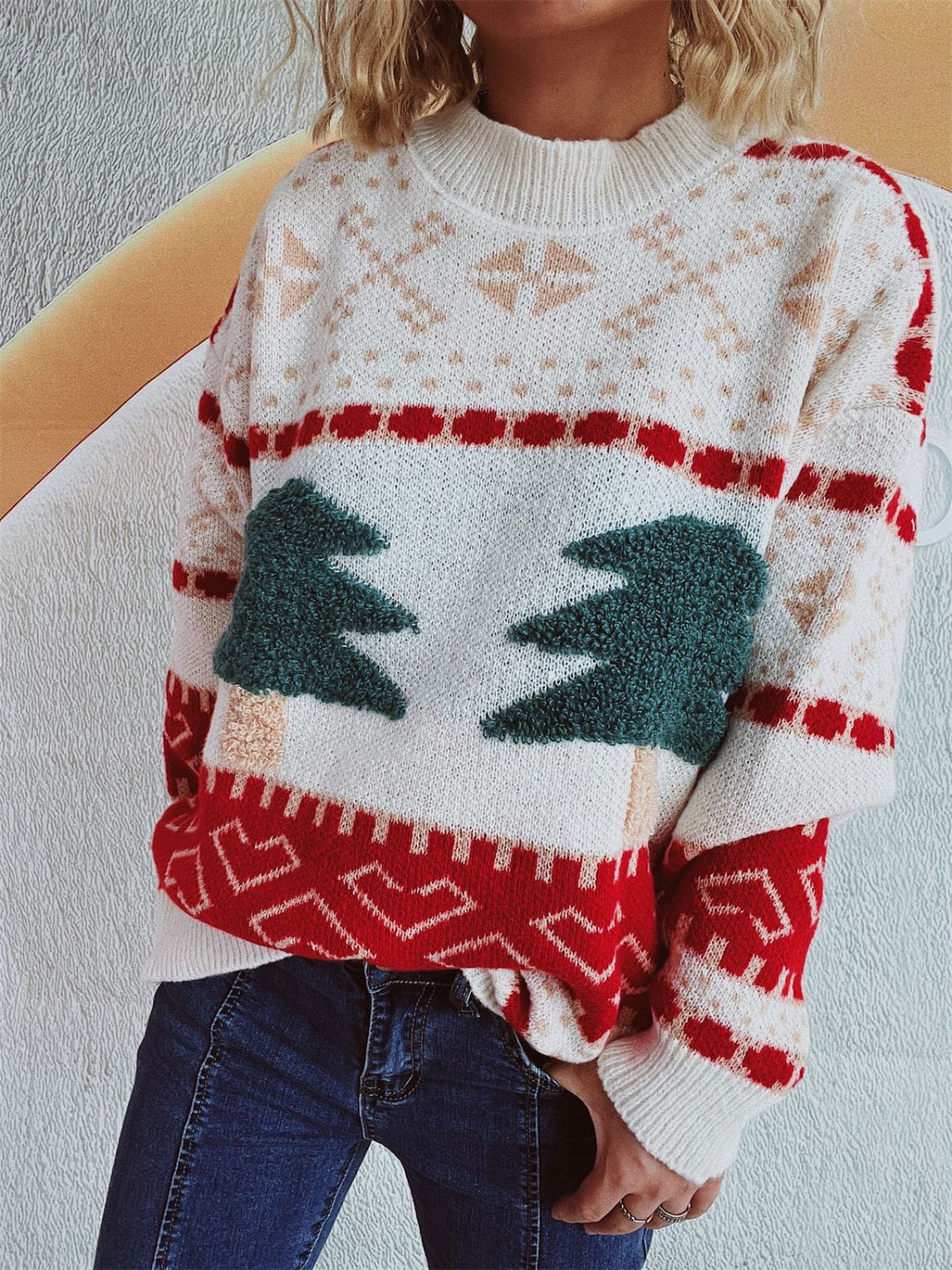 NicholesGifts Women Christmas Tree Mock Neck Long Sleeve Sweater NicholesGifts